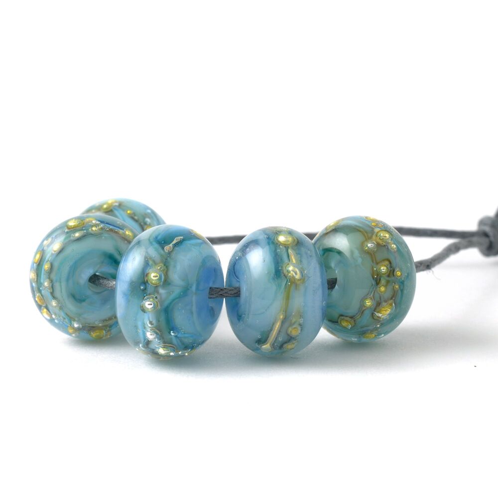 Golden Blue Handmade Lampwork Glass Bead Set