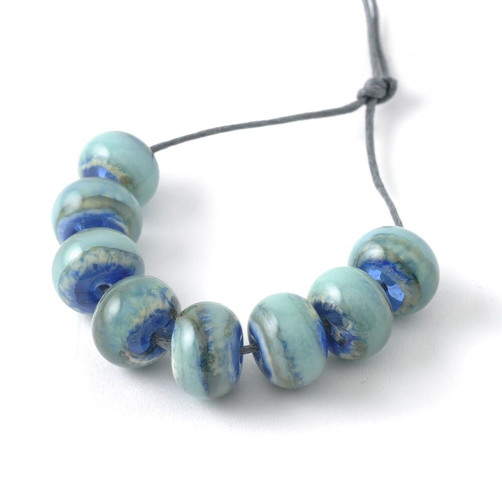 Aqua Blue Handmade Lampwork Glass Bead Set