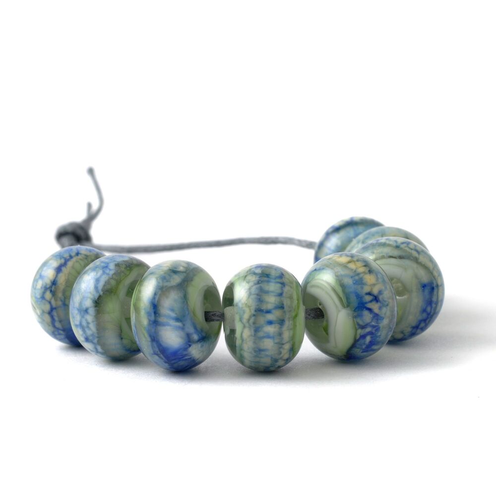 Mottled Blue Handmade Lampwork Glass Bead Set