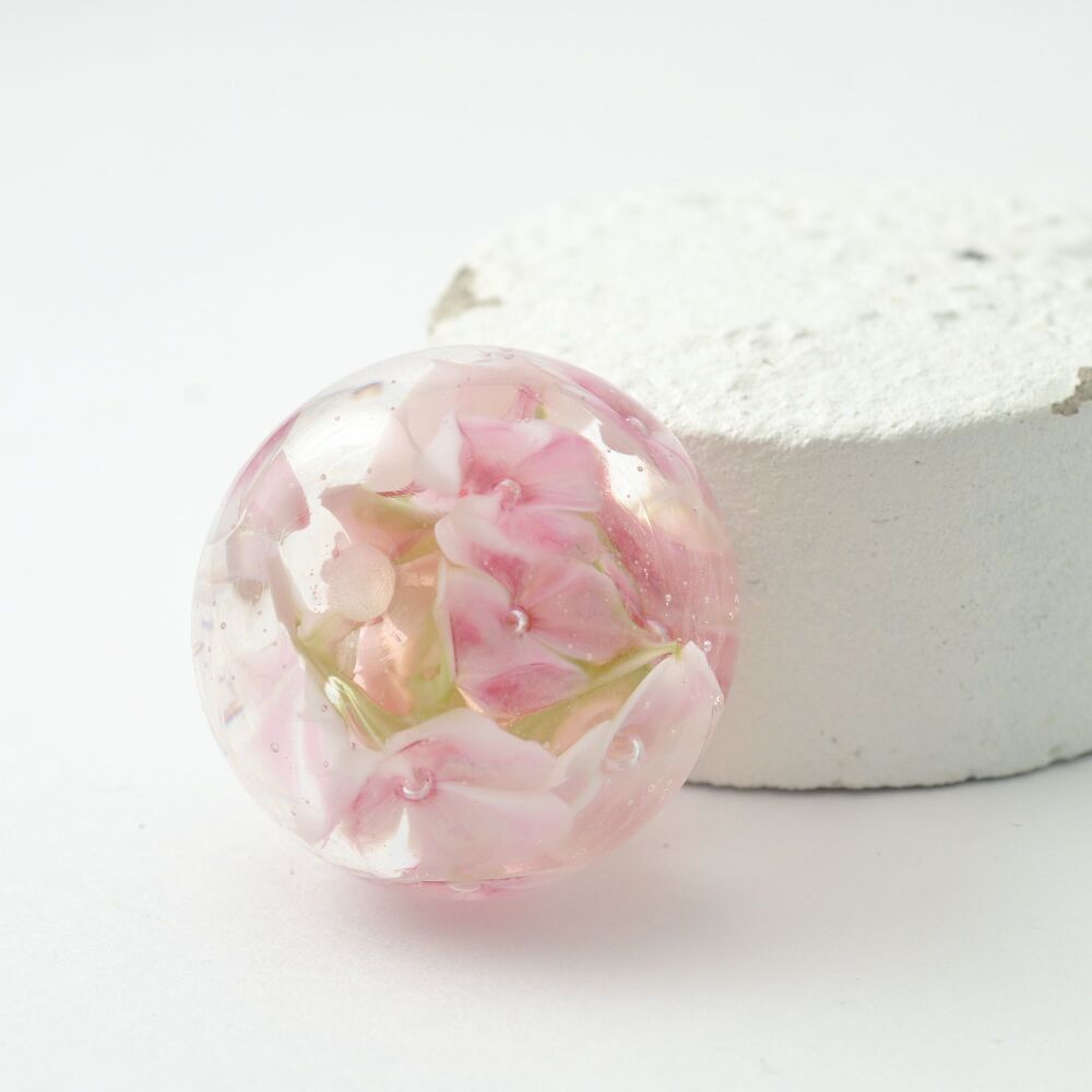 Pink Blossom Floral Lampwork Glass Bead