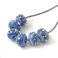 Small Silvered Blue Handmade Lampwork Glass Beads