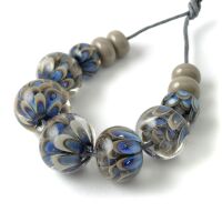 Handmade Lampwork Beads in Dark Grey and Blue