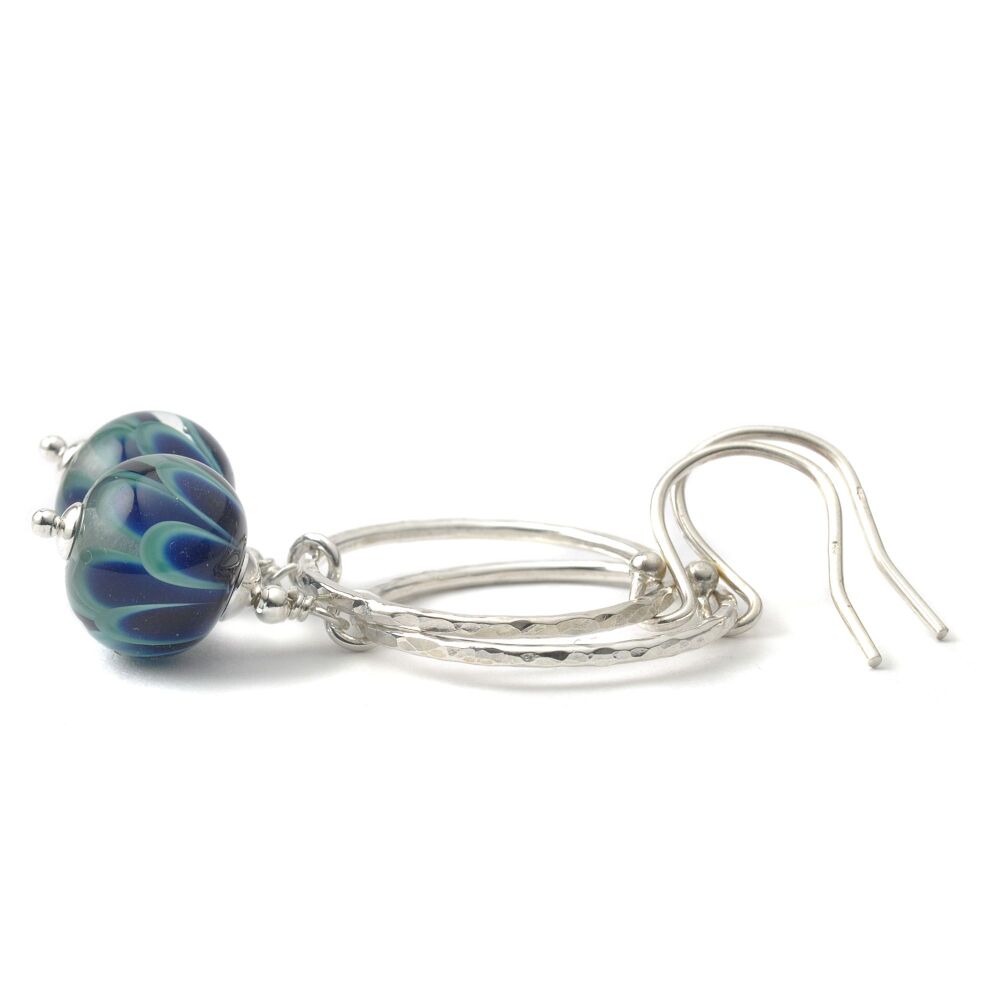 Teal Blue Petal Hoop Earrings