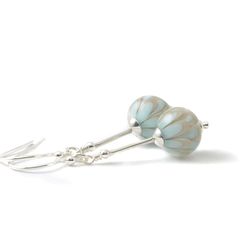 Pale Blue Lampwork Glass and Silver Stem Earrings
