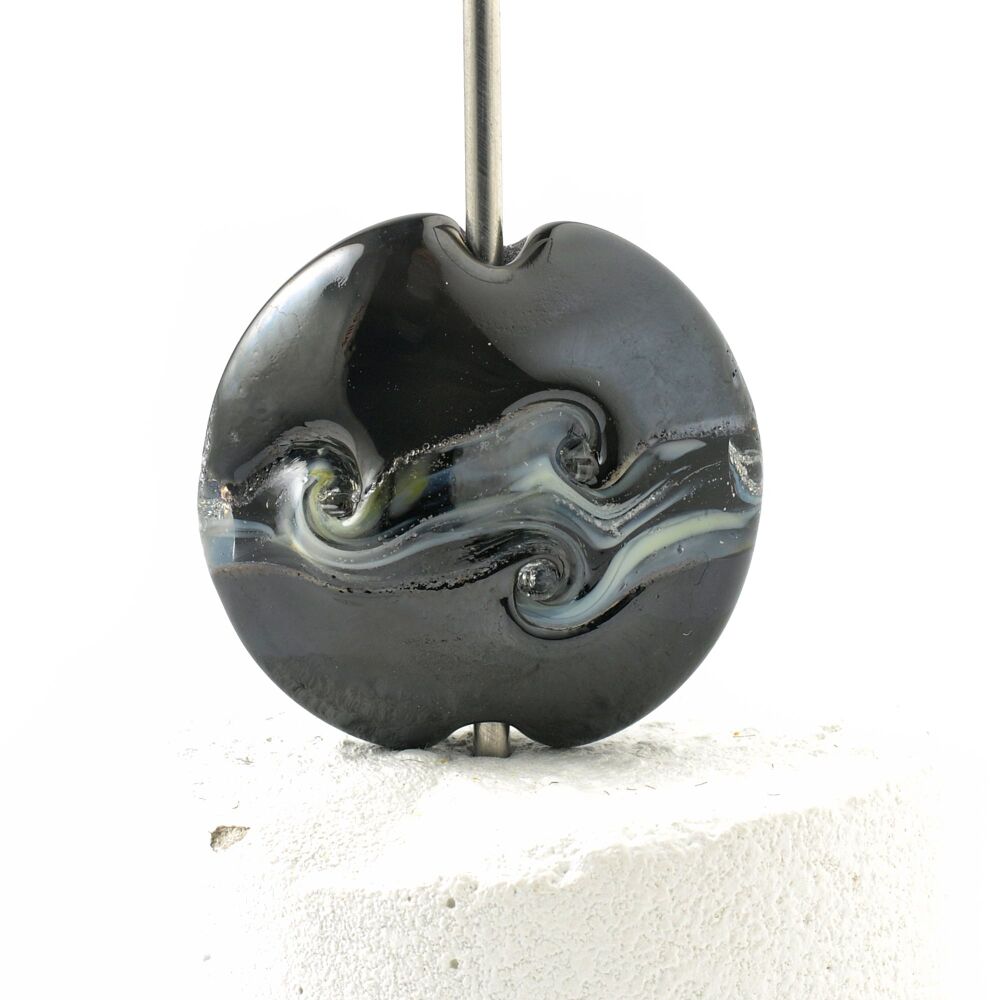 Twisted Black Lampwork Glass Focal Bead