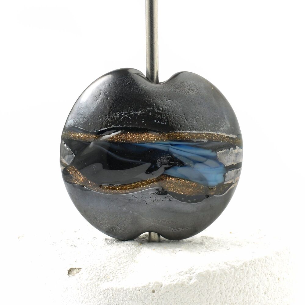 Black and Blue Lampwork Glass Focal Bead