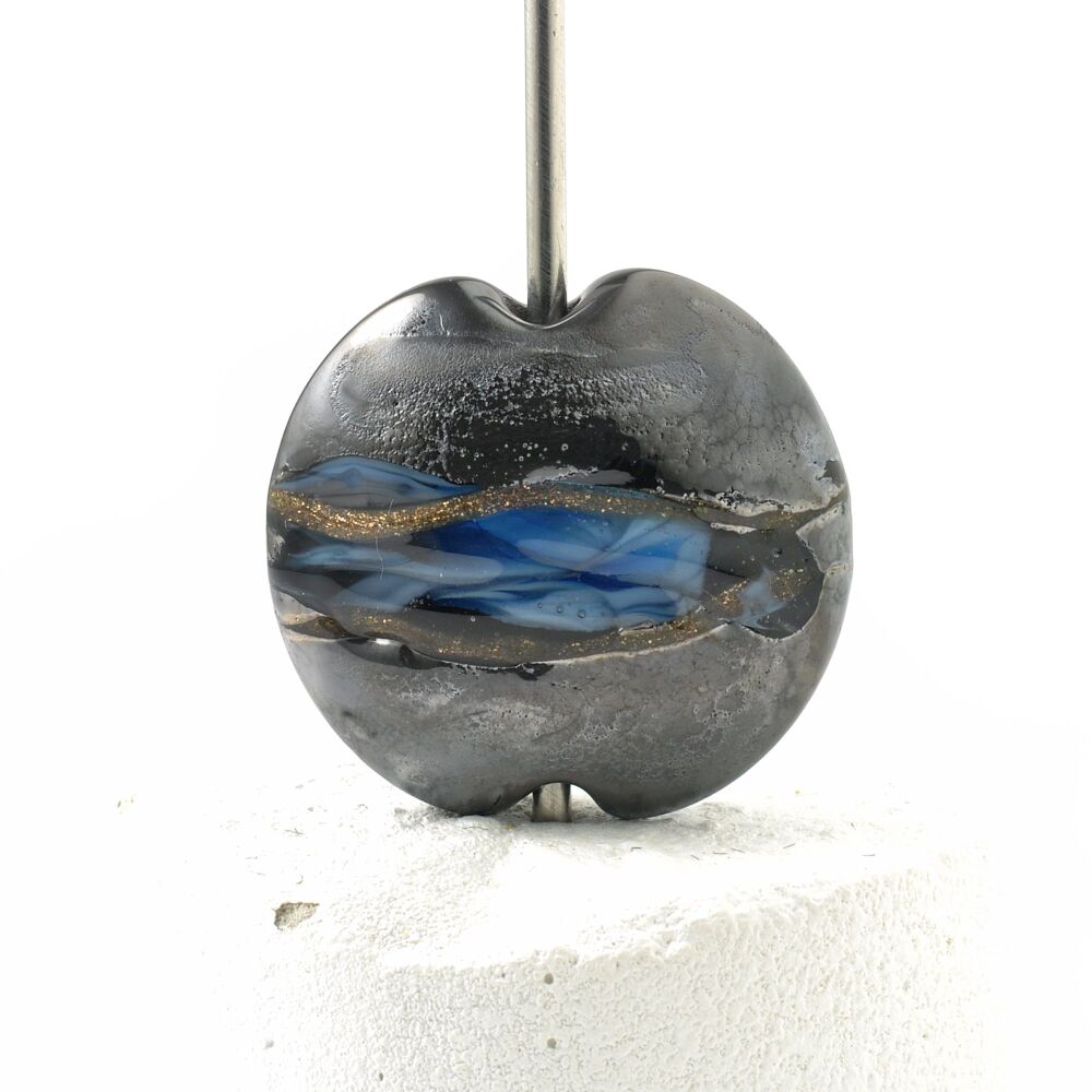 Black and Blue Lampwork Glass Focal Bead