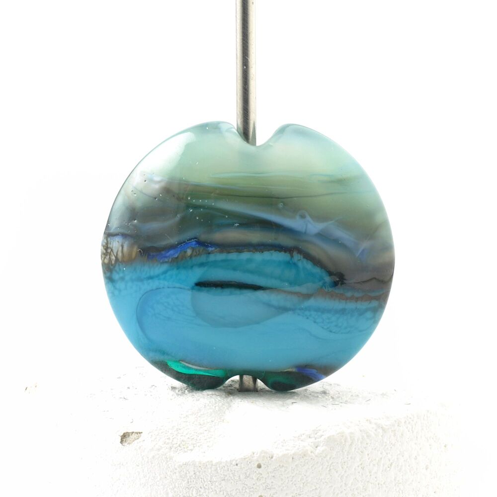Misty Landscape Turquoise Lampwork Glass Focal Bead