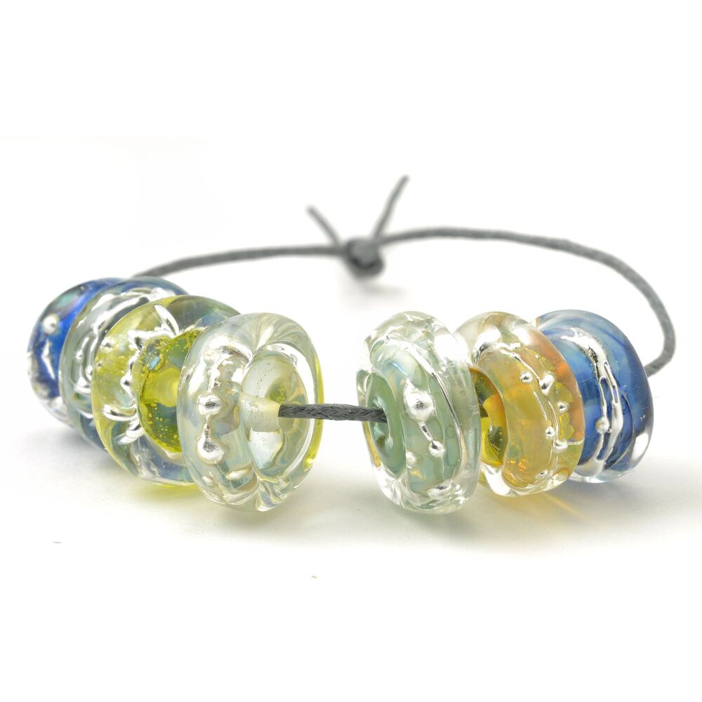 Chunky Silvered Disc Lampwork Glass Beads