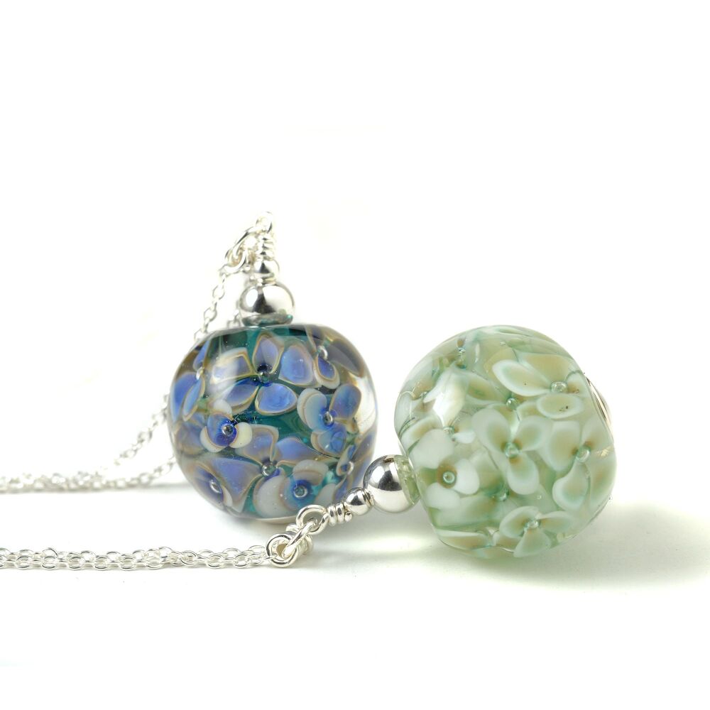 (WS) Long Floral Glass Globe Necklace