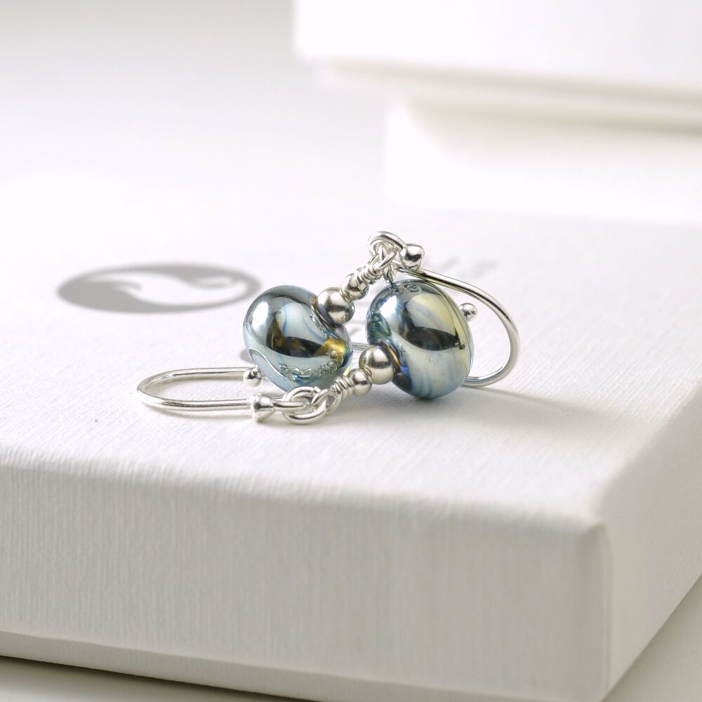 (WS) Metallic Glass Drop Earrings