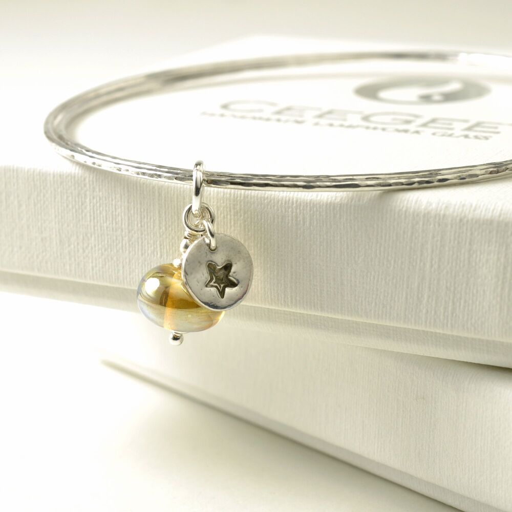 (WS) Molten Star Sterling Silver Charm Bangles