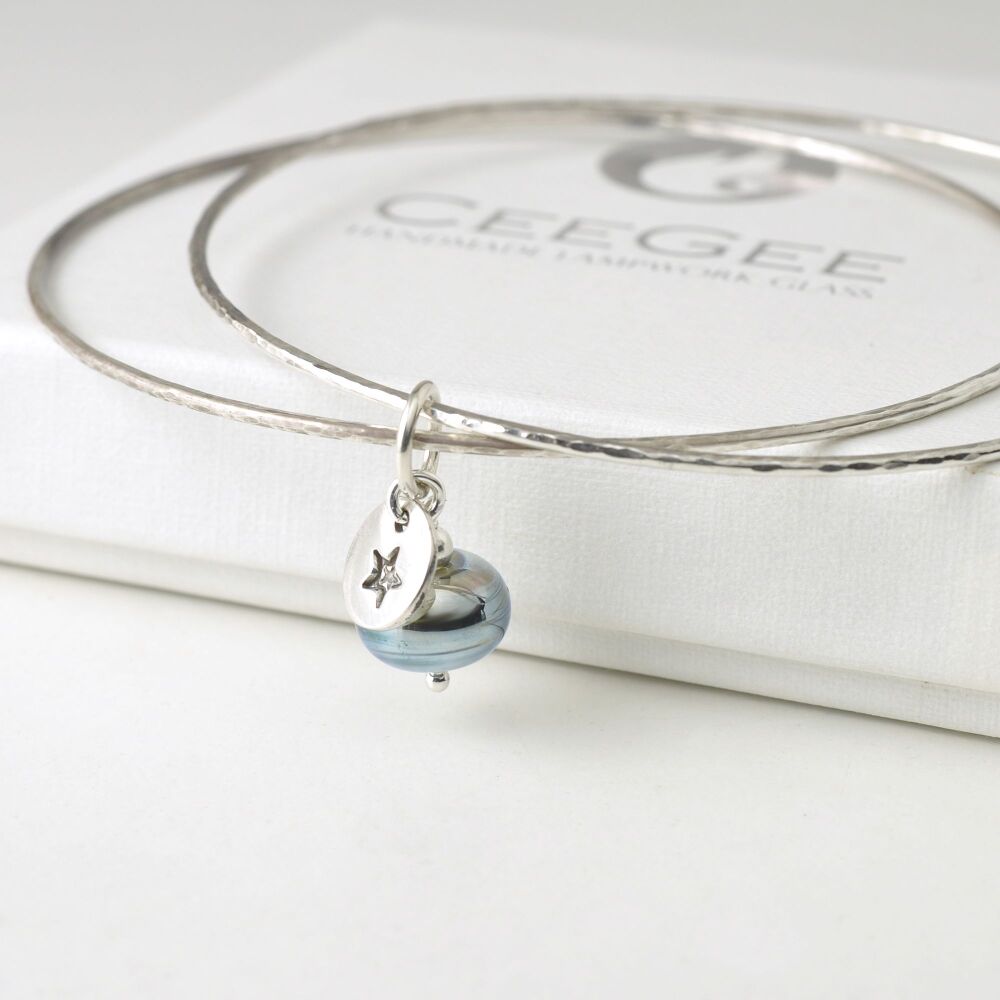 (WS) Molten Star Sterling Silver Charm Bangles