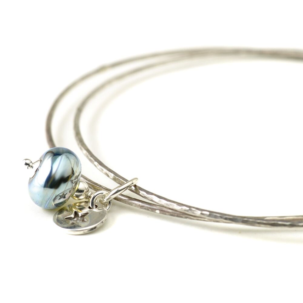 (WS) Molten Star Sterling Silver Charm Bangles