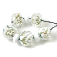 Handmade Lampwork Petal Beads in White and Pale Gold
