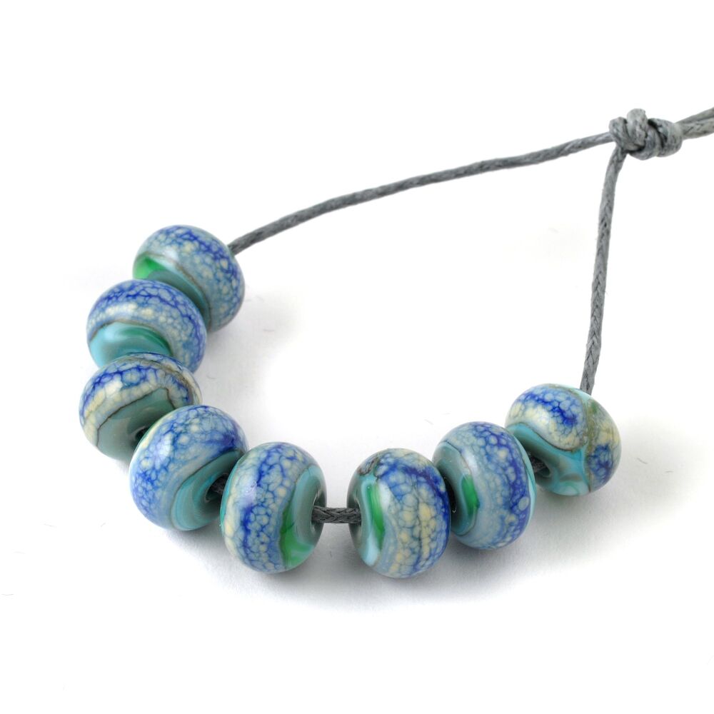 Patterned Blue Handmade Lampwork Glass Bead Set