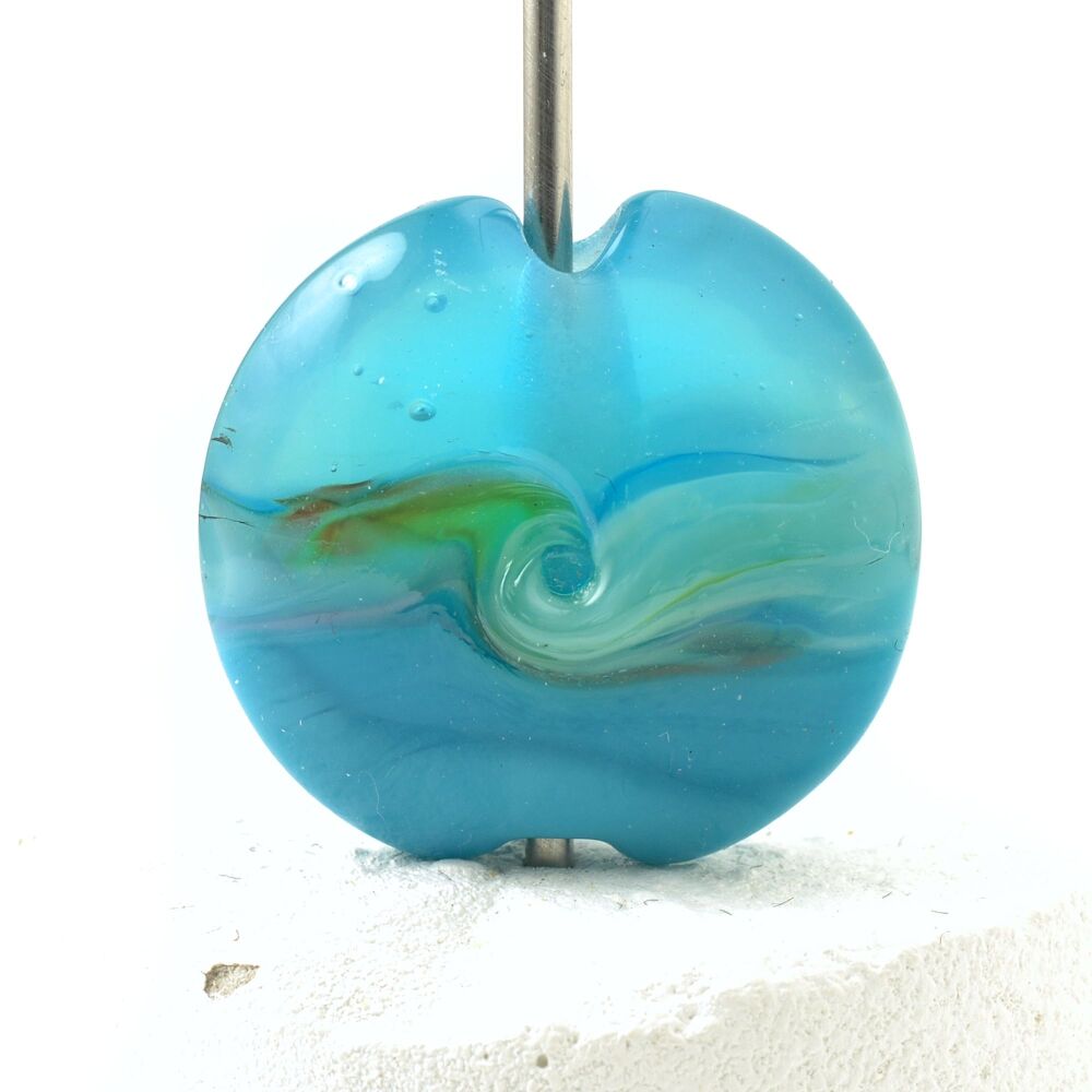 Turquoise Wave Lampwork Glass Focal Bead