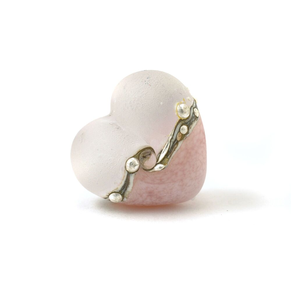 Silvered Pink Lampwork Glass Heart Bead