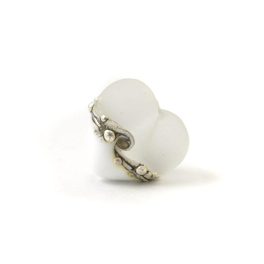Silvered White Lampwork Glass Heart Bead