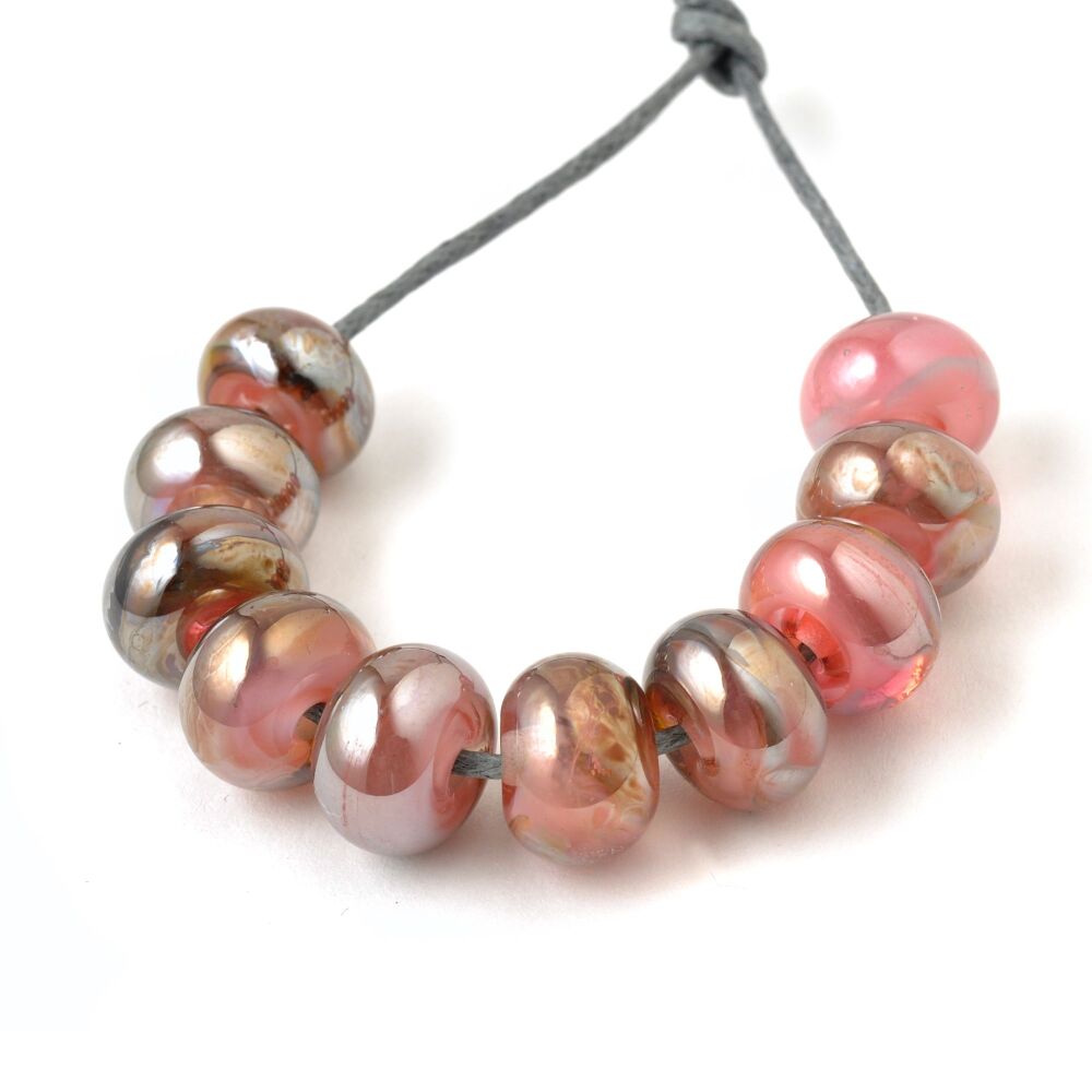 Bronzed Pink Handmade Lampwork Glass Bead Set
