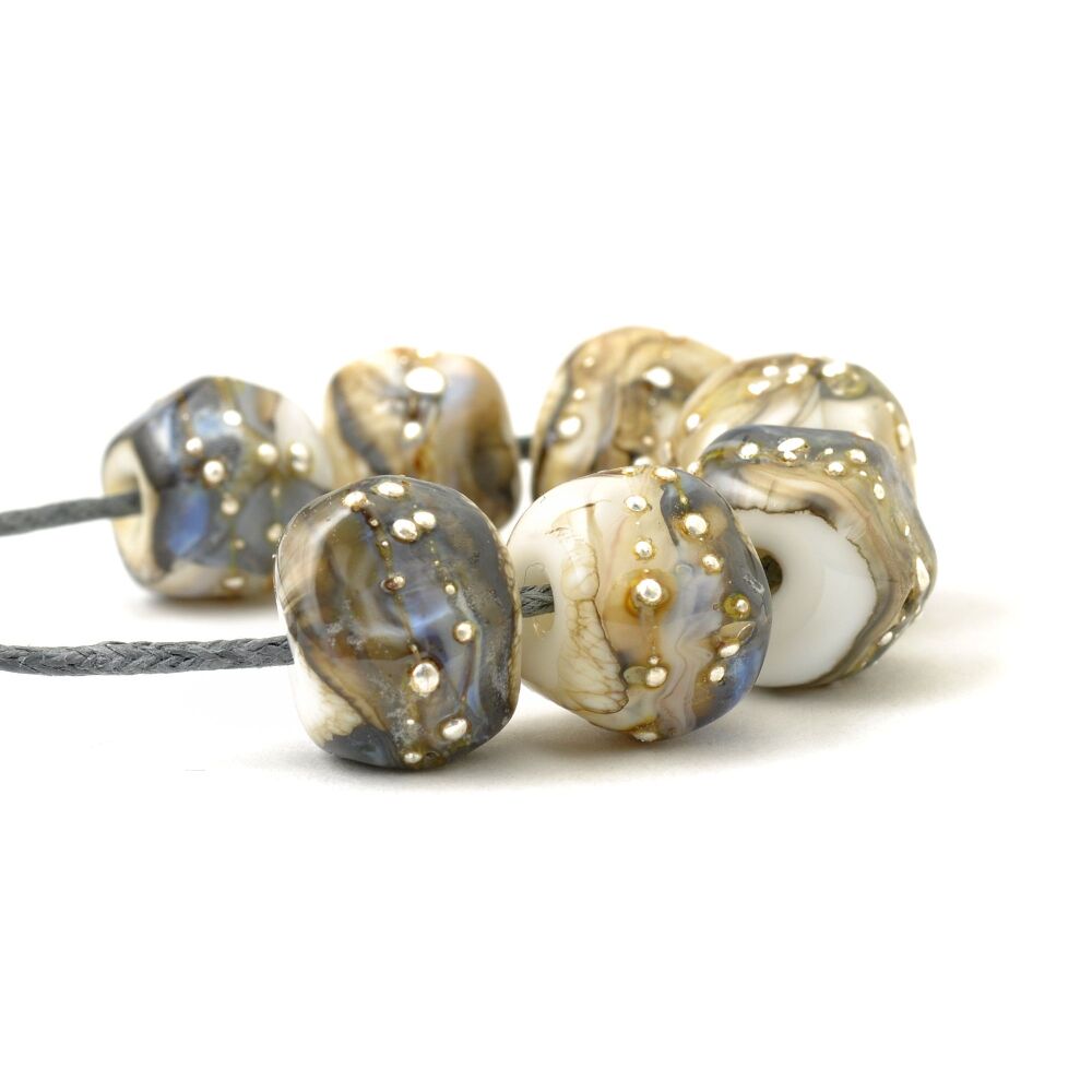 Silvered Stones Handmade Lampwork Glass Nugget Bead Set