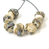 Silvered Stones Handmade Lampwork Glass Nugget Bead Set