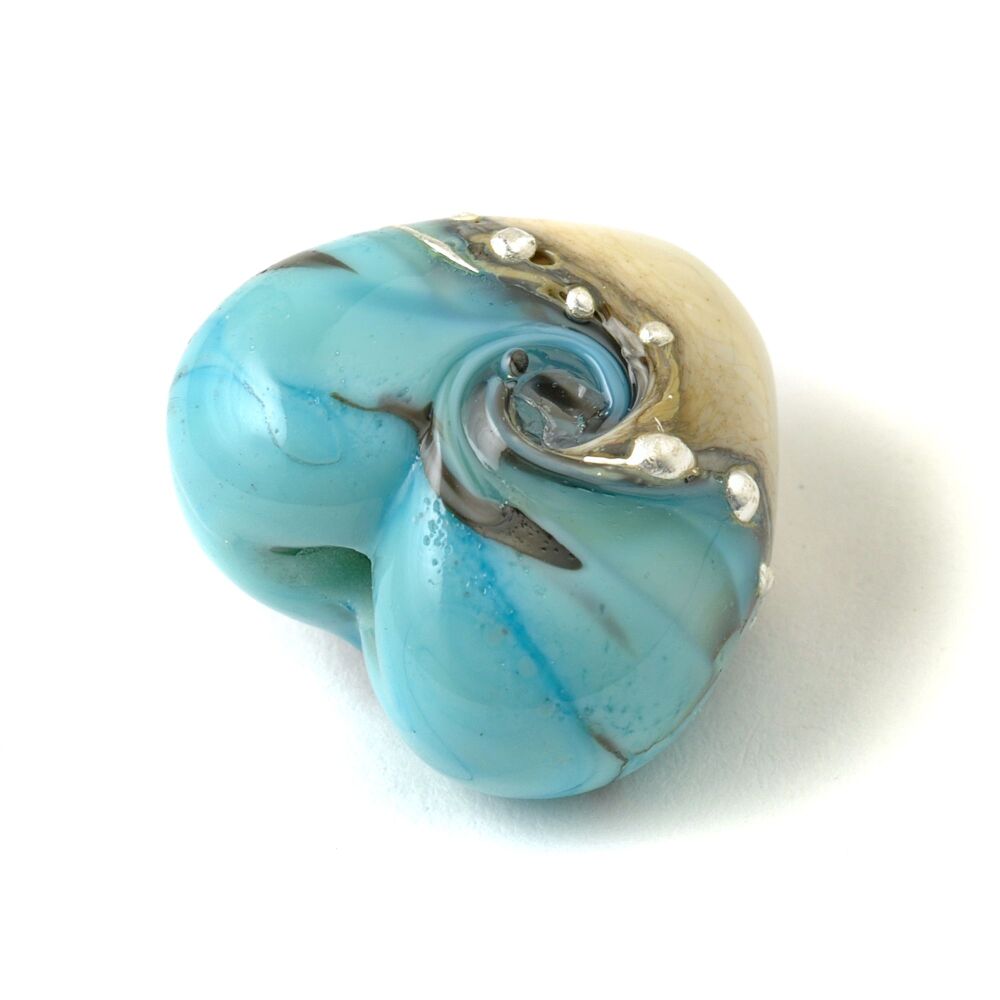 Turquoise Sand Lampwork Glass Heart Focal Bead