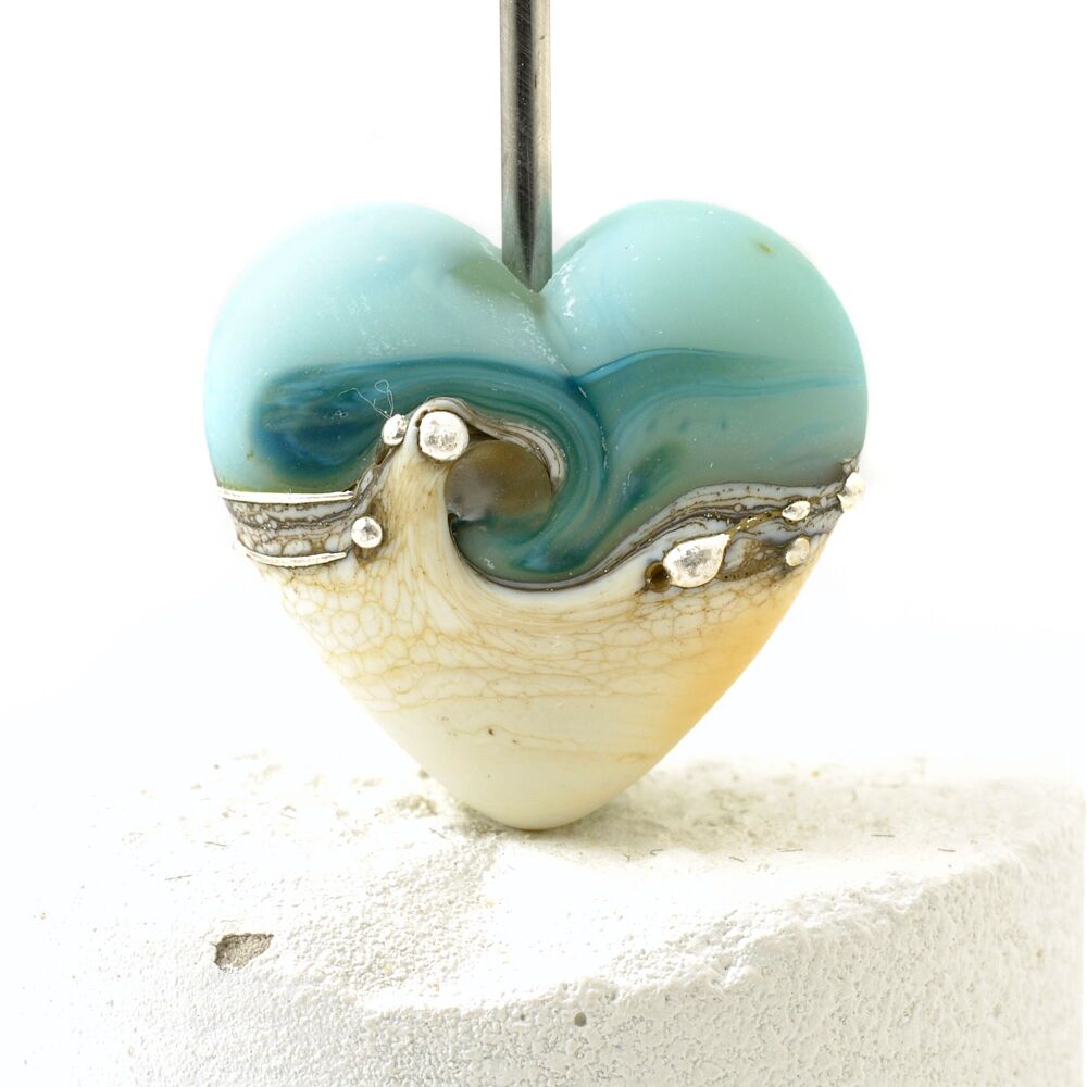 Coastal Lampwork Glass Heart Focal Bead