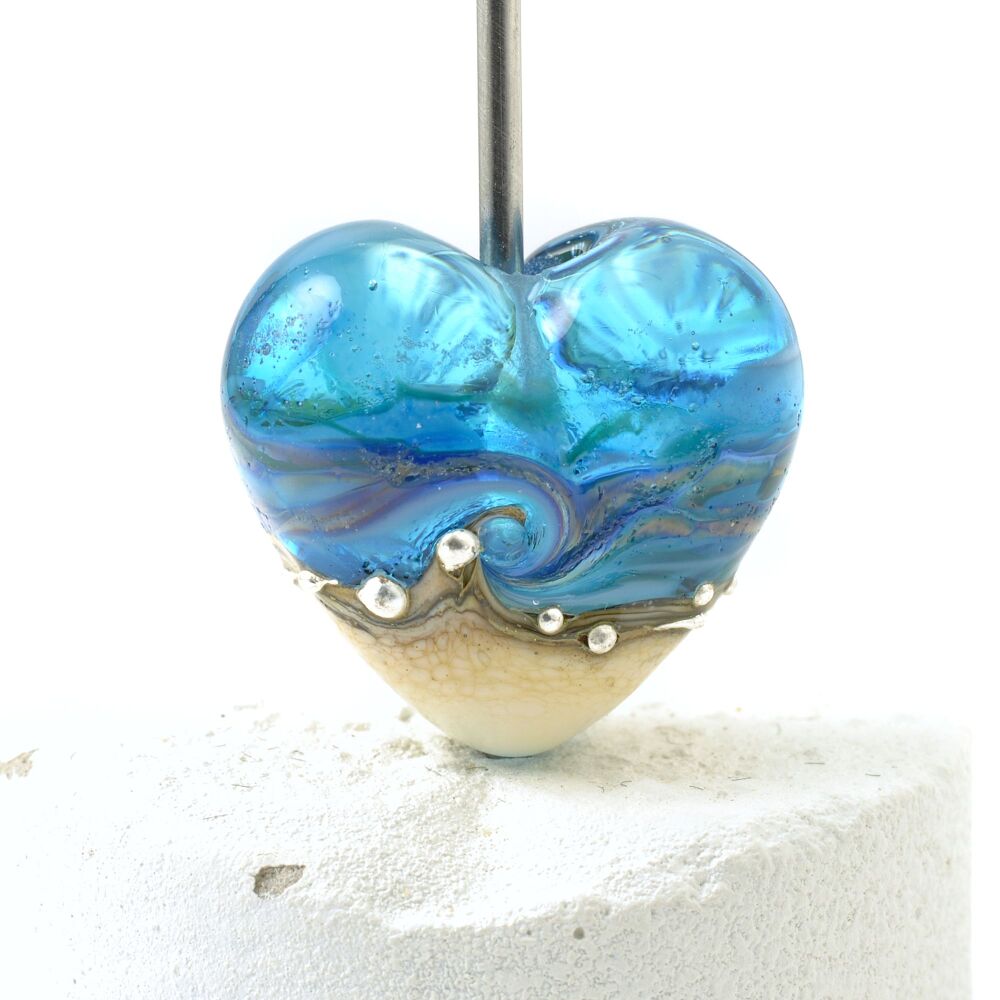 Rockpool Lampwork Glass Heart Focal Bead