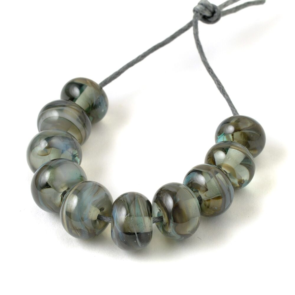 Clear Grey Handmade Lampwork Glass Beads