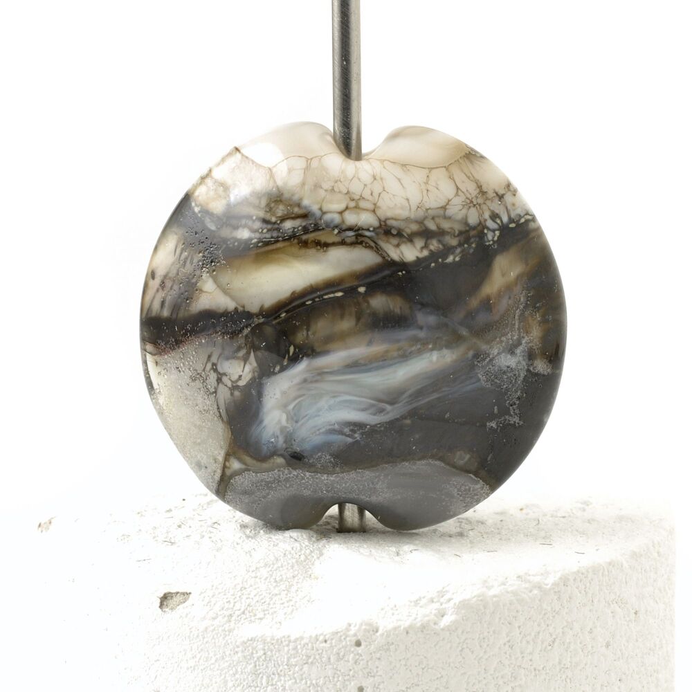 Marbled Grey Lampwork Glass Focal Bead