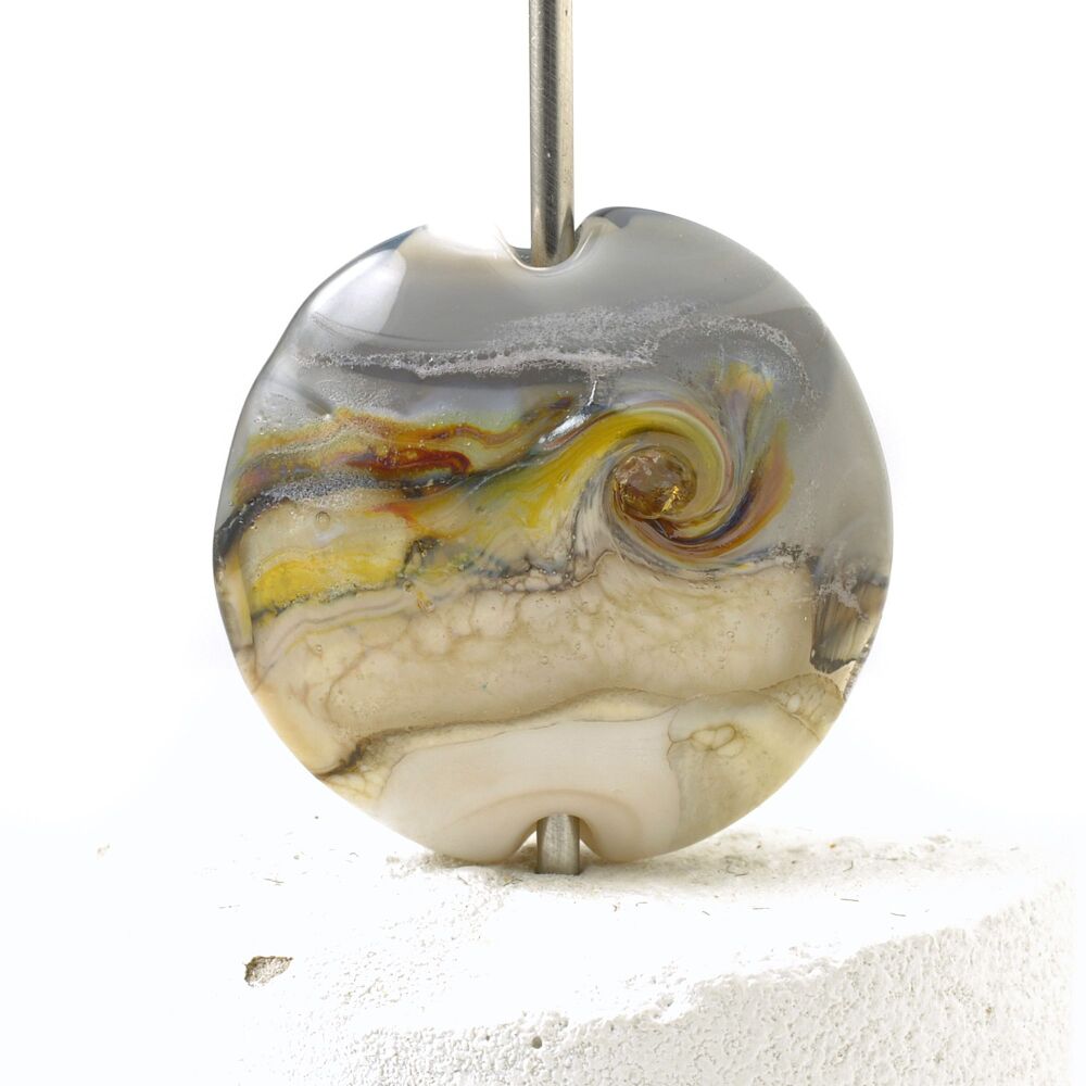 Ivory Grey Lampwork Glass Focal Bead