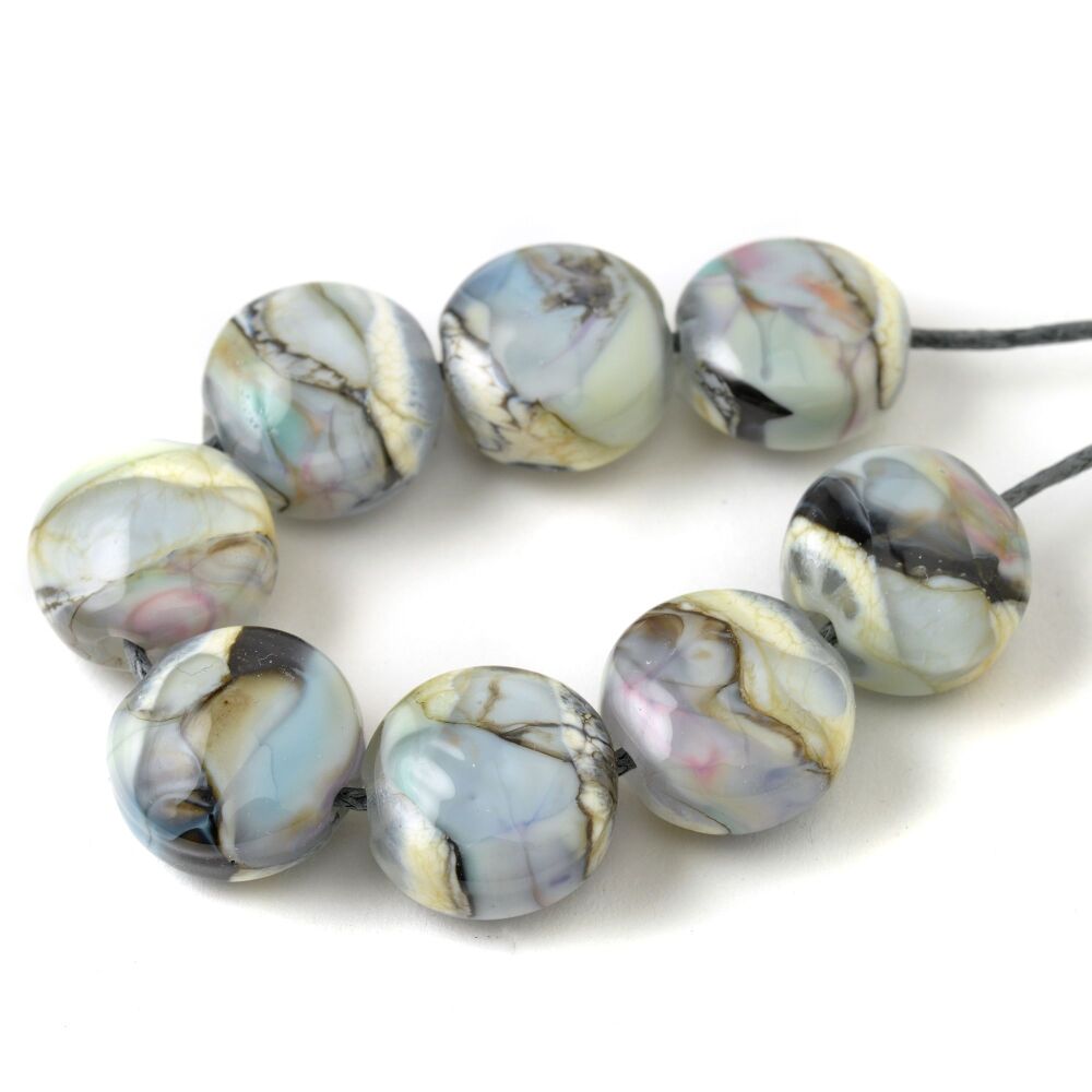 Pastel Stones Handmade Lampwork Glass Pressed Bead Set