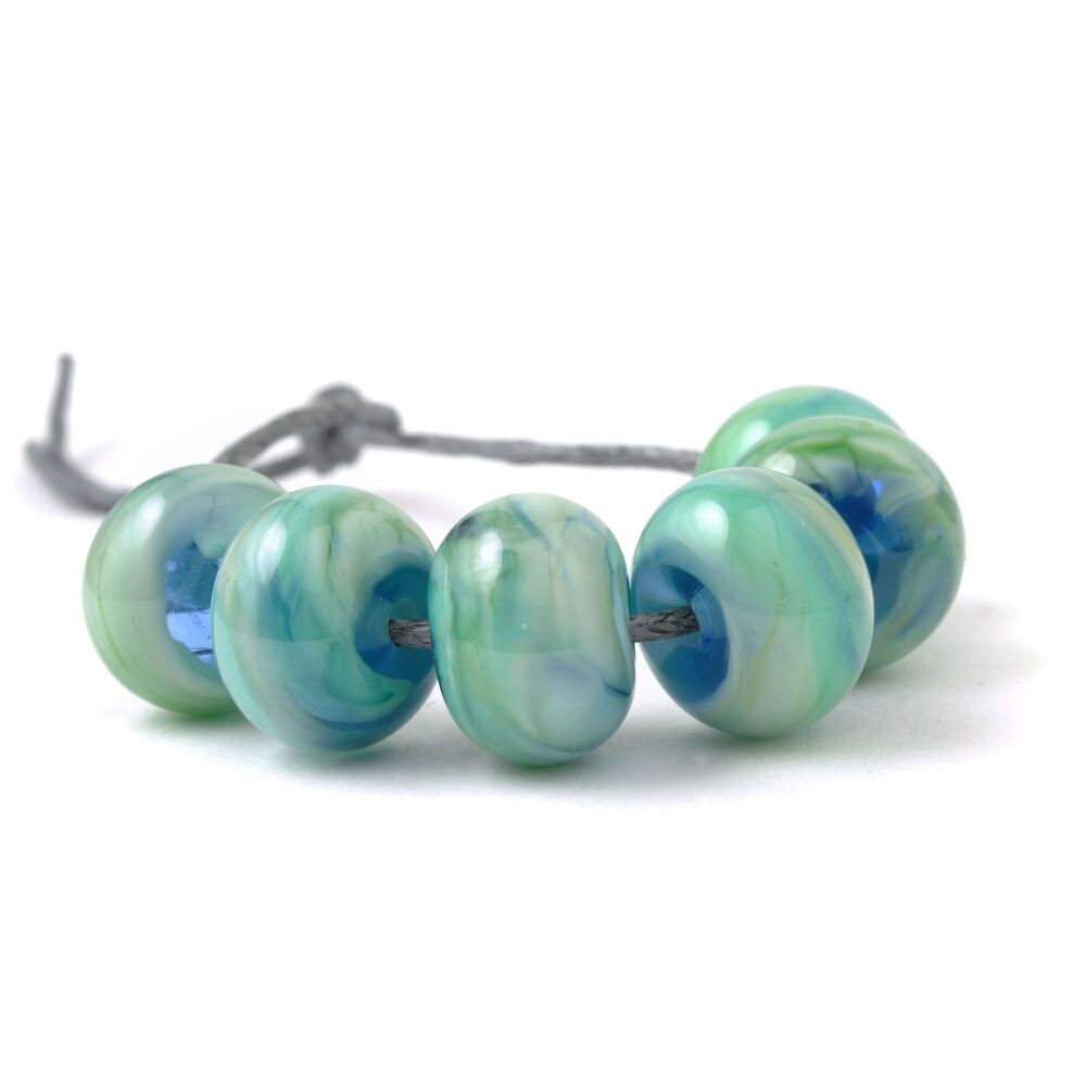 Ocean Green Handmade Lampwork Glass Bead Set