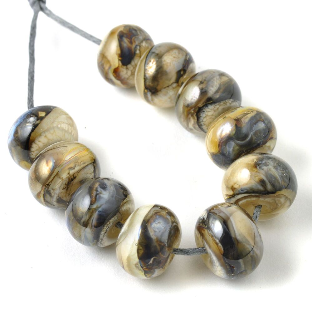 Bronzed Ivory Handmade Lampwork Glass Bead Set