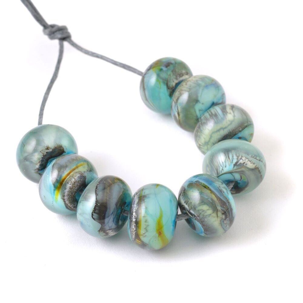 Natural Aqua Handmade Lampwork Glass Bead Set