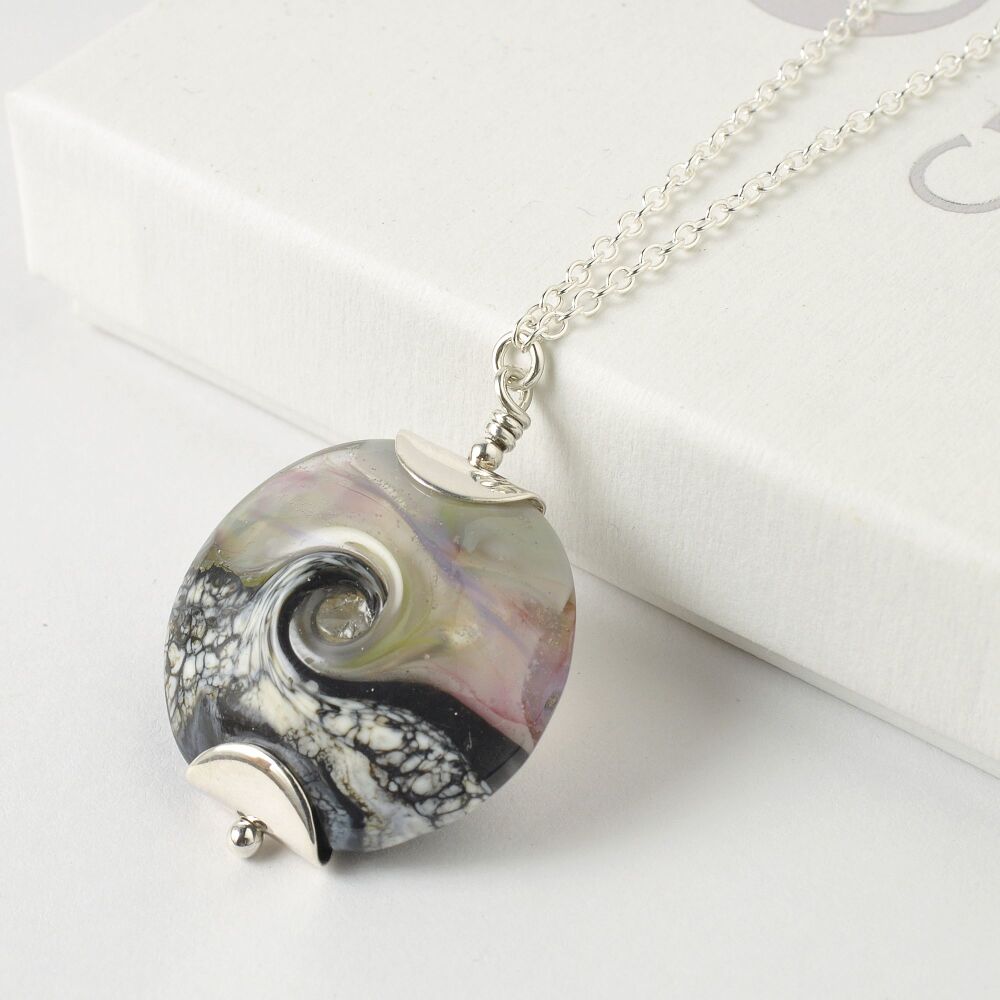 Heather Stone Lampwork Glass Pendant Necklace