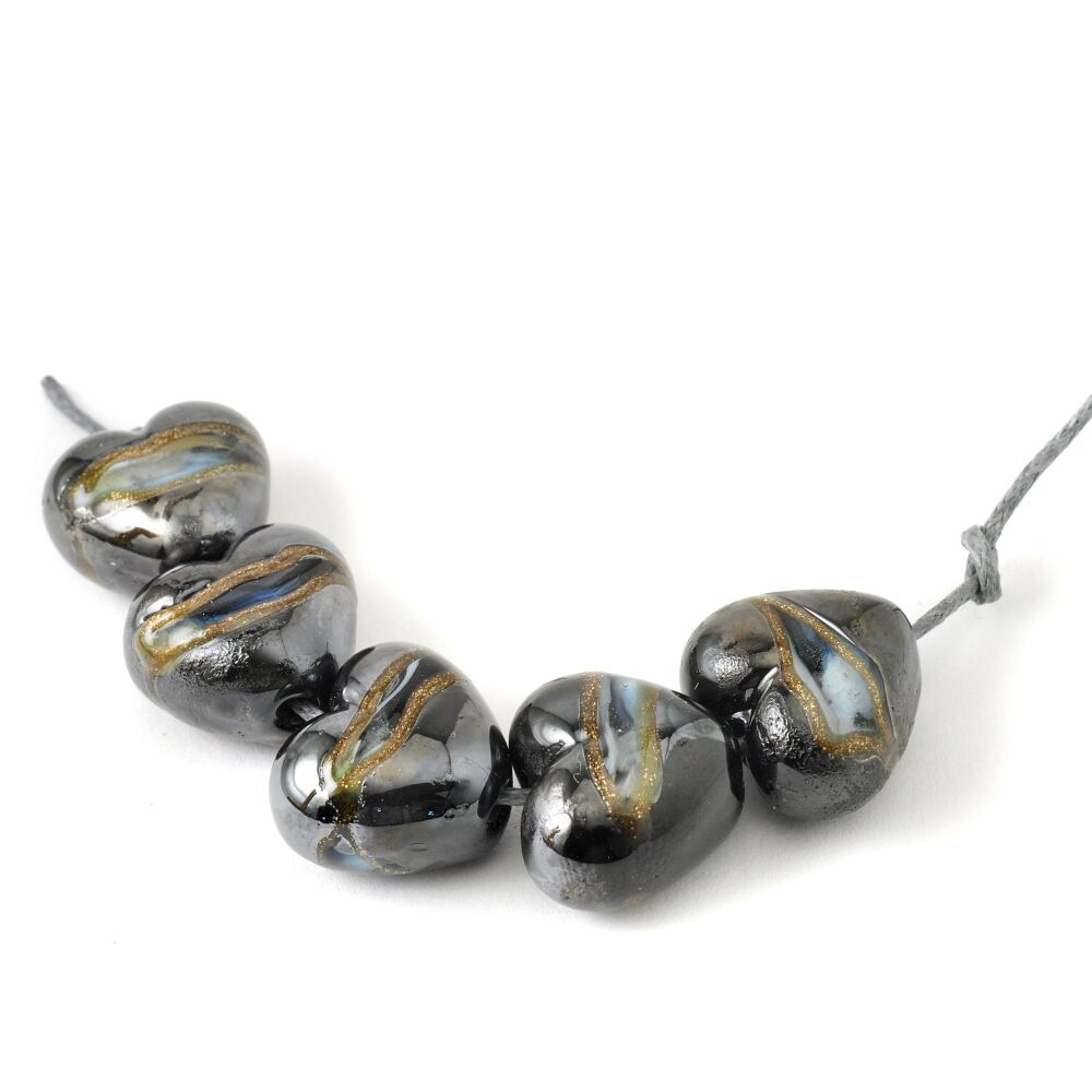 Black Heart Handmade Lampwork Glass Bead Set