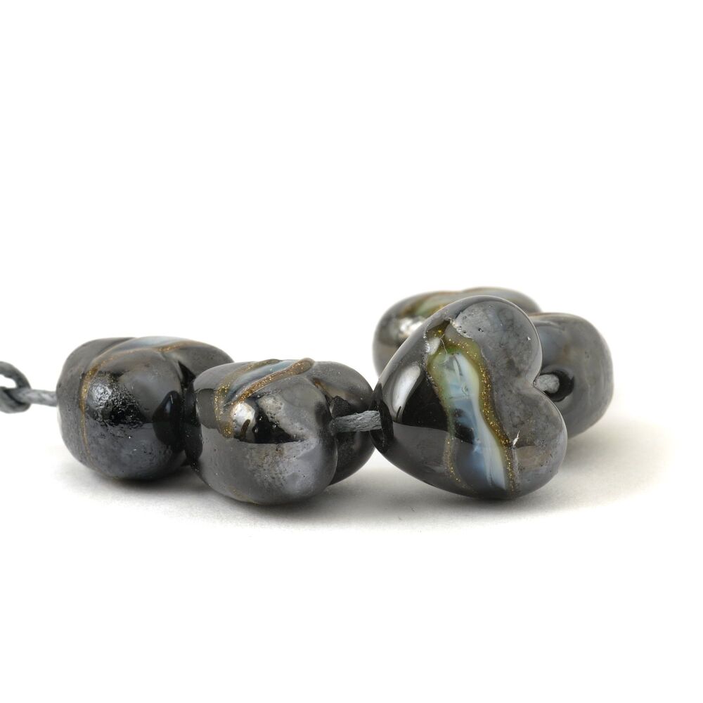 Black Heart Handmade Lampwork Glass Bead Set