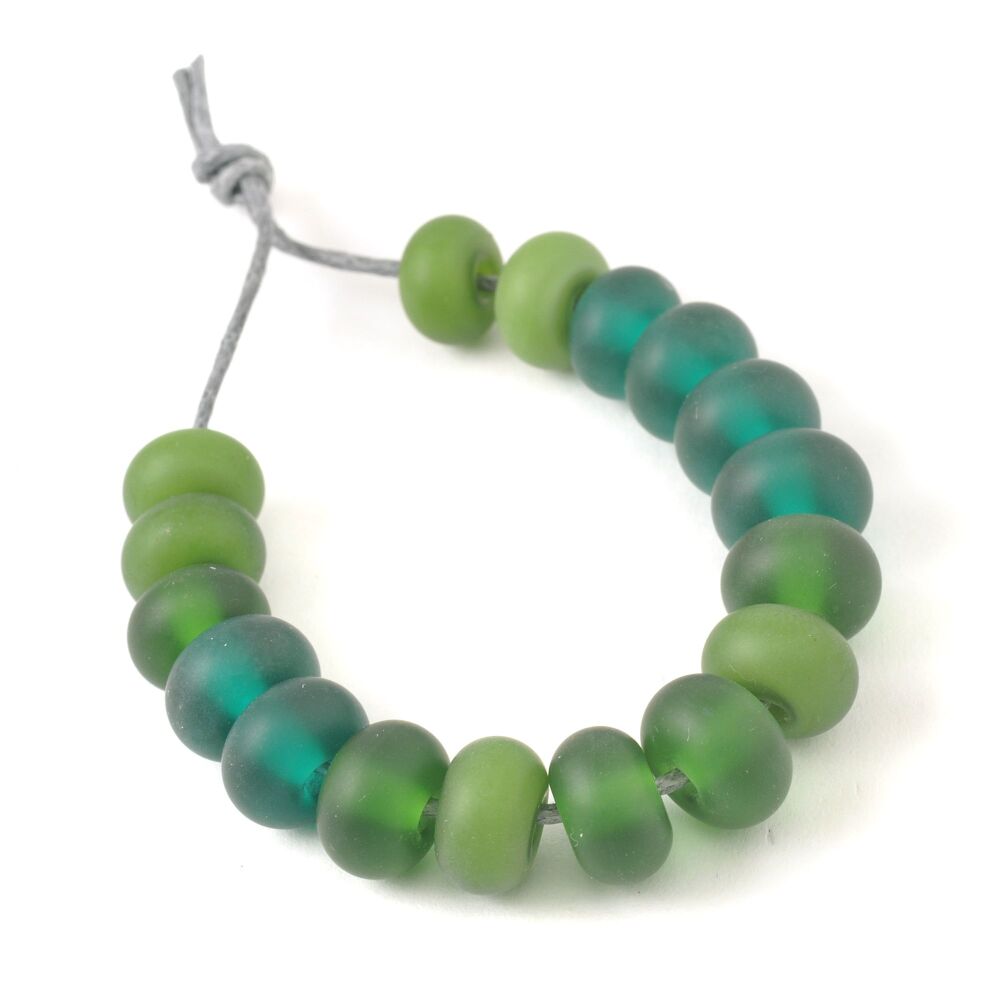 Green Tumbled Handmade Lampwork Glass Spacer Beads