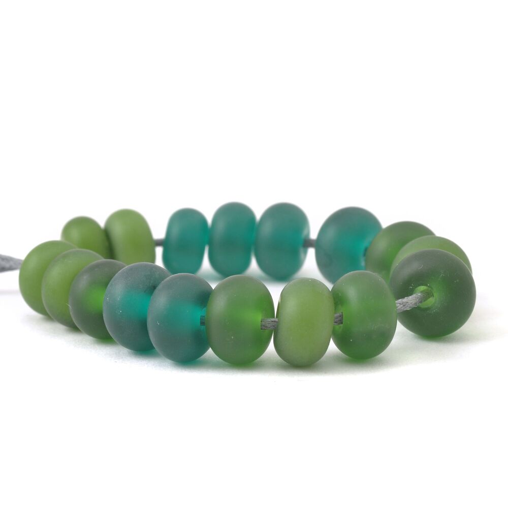 Green Tumbled Handmade Lampwork Glass Spacer Beads