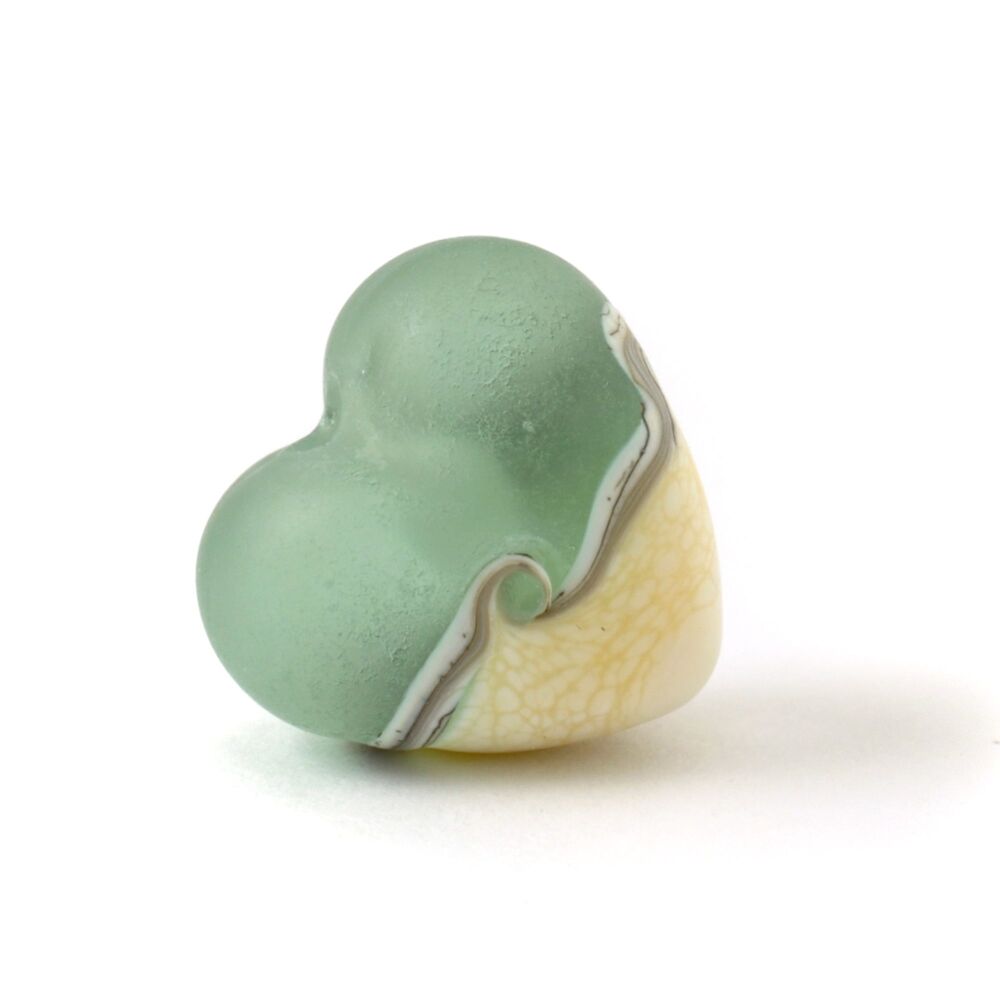 Small Ivory Twist Lampwork Glass Heart Bead