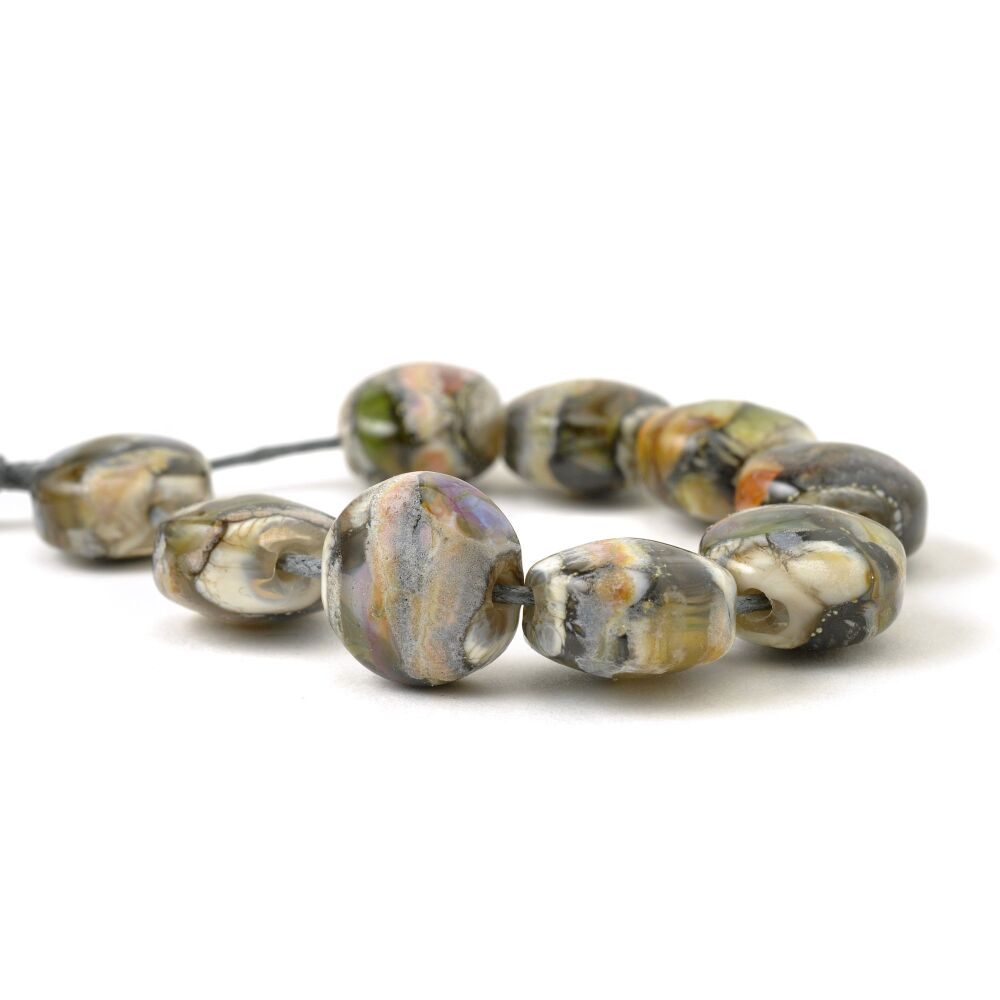 Stony Earth Handmade Lampwork Glass Pressed Bead Set