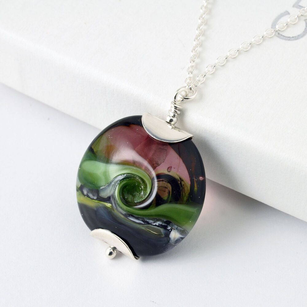 Berry Moss Lampwork Glass Pendant Necklace