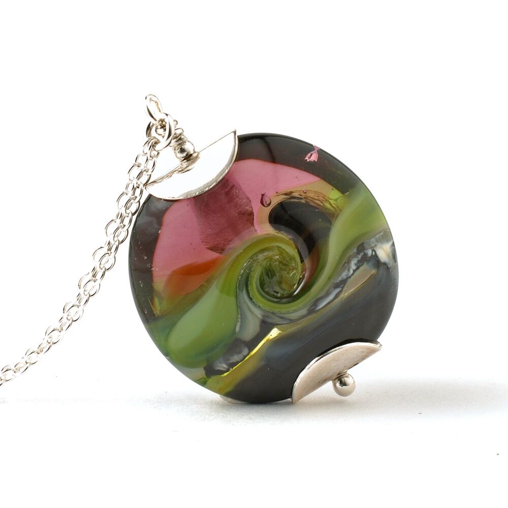 Berry Moss Lampwork Glass Pendant Necklace