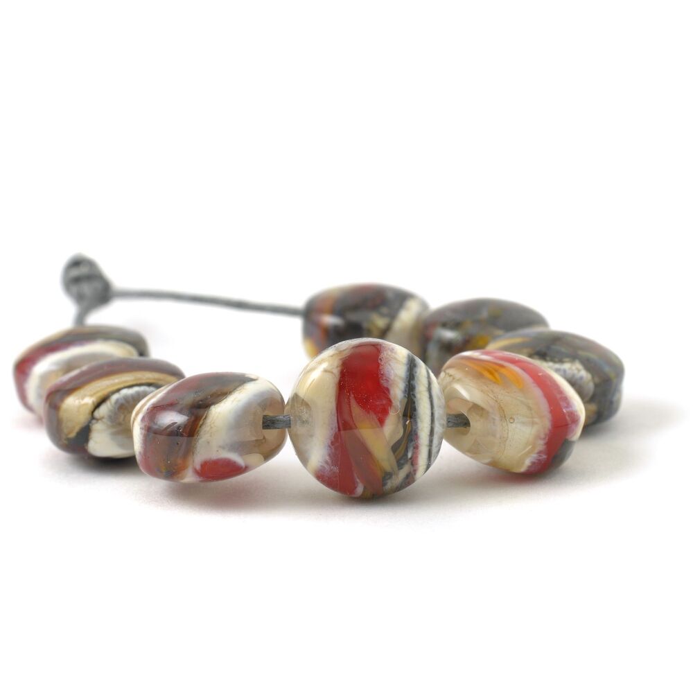 Crimson Stone Handmade Lampwork Glass Pressed Bead Set