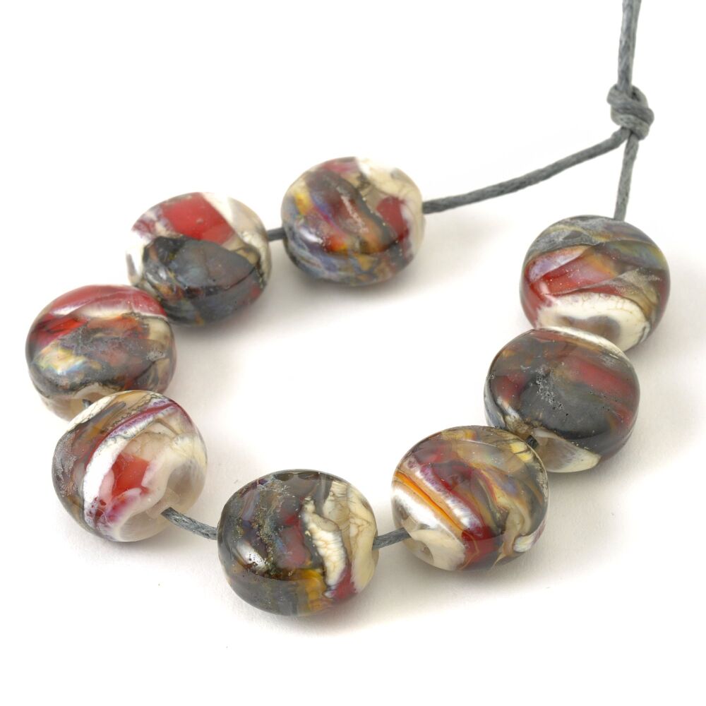 Crimson Stone Handmade Lampwork Glass Pressed Bead Set