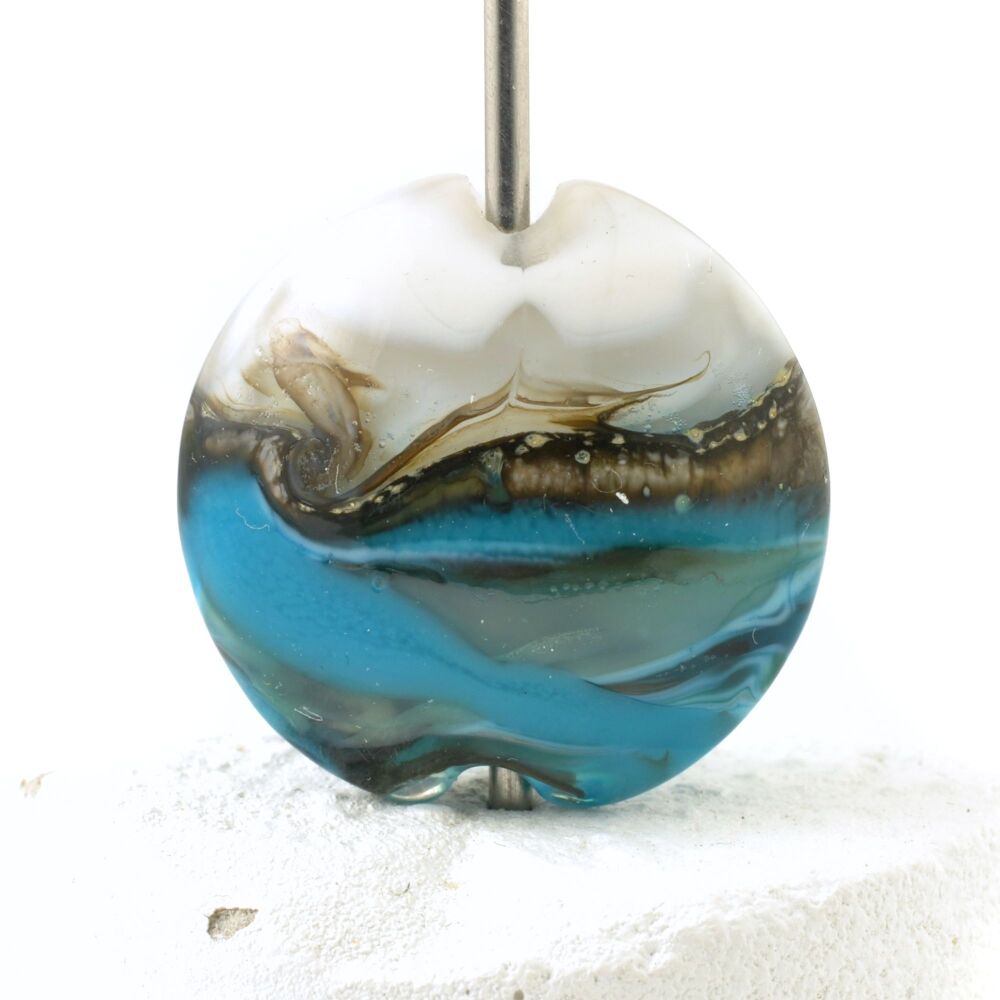 Turquoise Crest Lampwork Glass Focal Bead