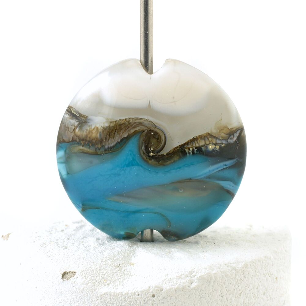 Turquoise Crest Lampwork Glass Focal Bead