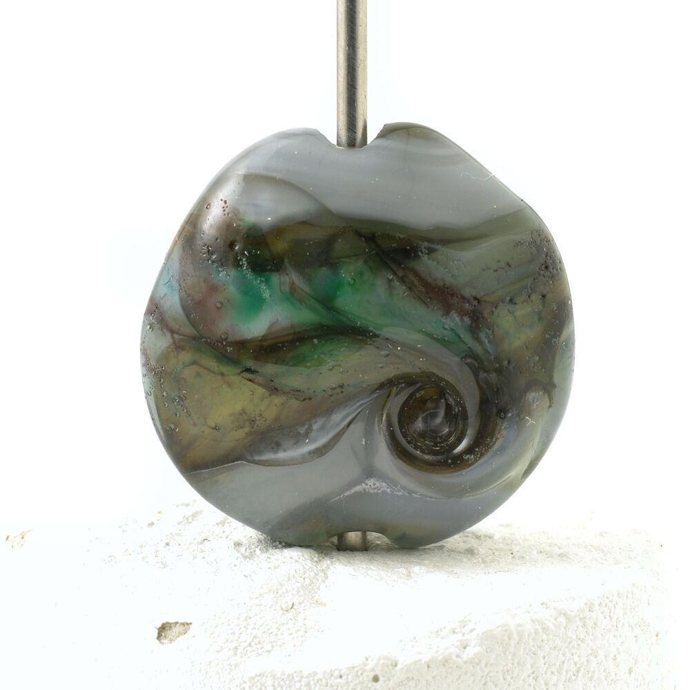 Moss Grey Lampwork Glass Focal Bead